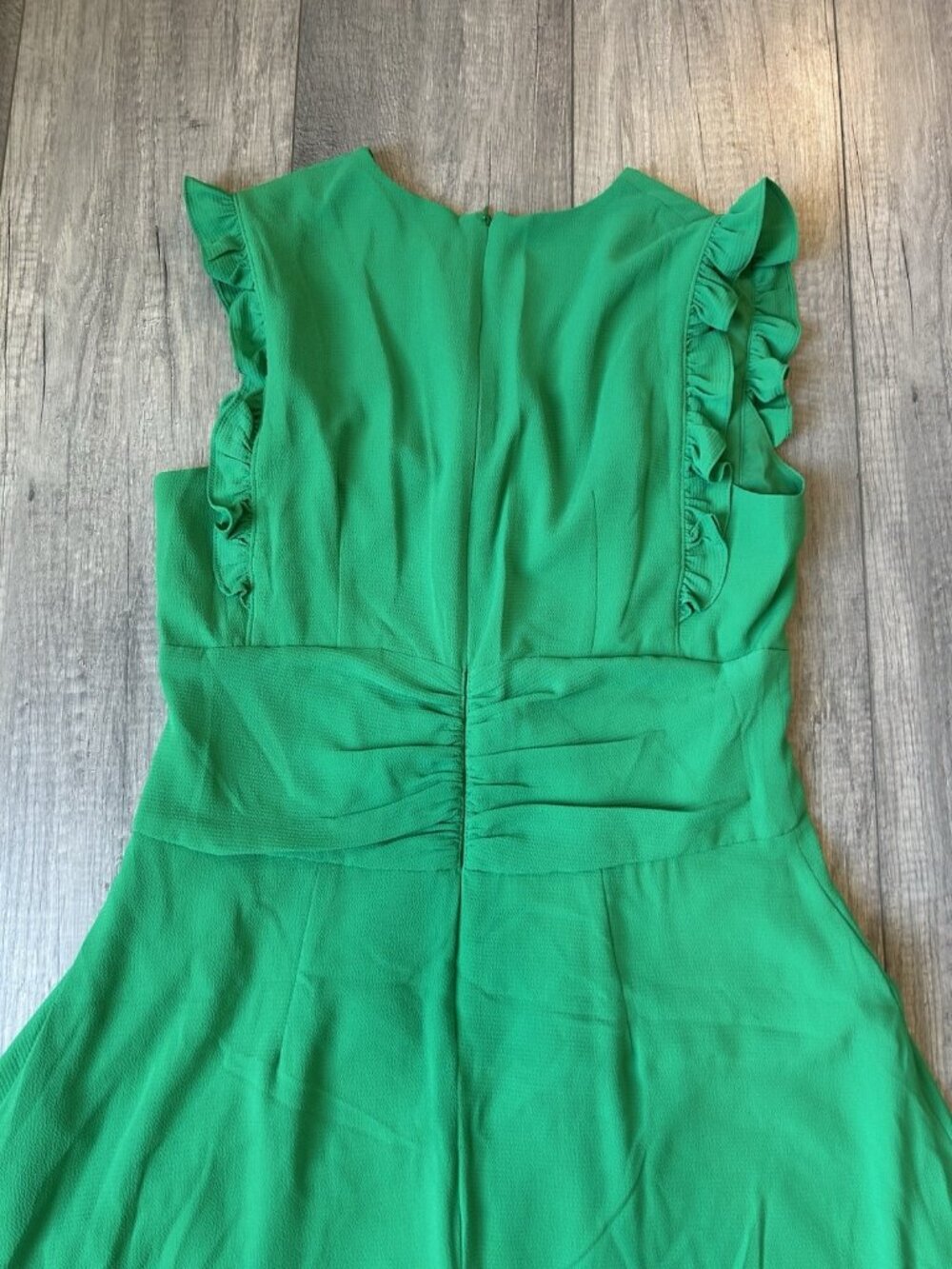 Maggy London Dress Sz 10 Green Chantilly Hi Lo Midi Spring Wedding Guest Ruffle - Picture 10 of 15
